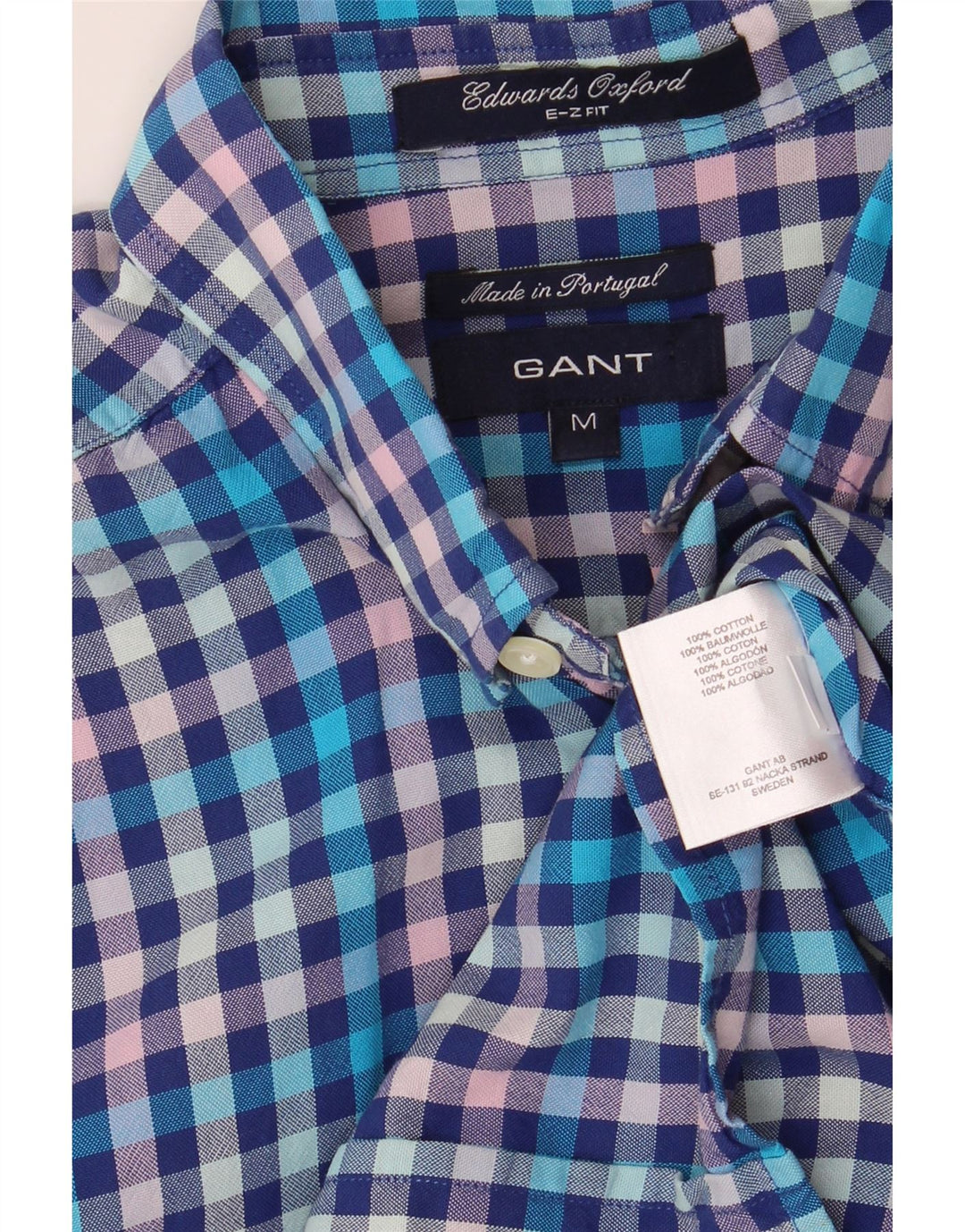 Gant Mens E-Z Fit Shirt Medium Blue Gingham Cotton