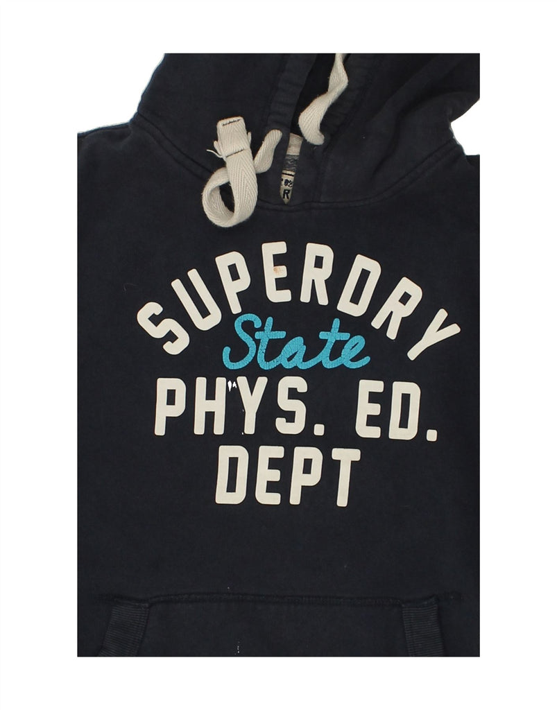 SUPERDRY Womens Graphic Hoodie Jumper UK 16 Large Navy Blue Cotton | Vintage Superdry | Thrift | Second-Hand Superdry | Used Clothing | Messina Hembry 