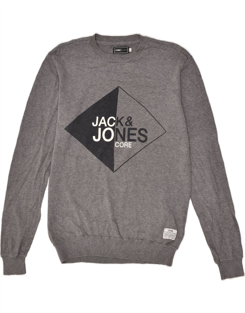 JACK & JONES Mens Graphic Crew Neck Jumper Sweater Large Grey Cotton | Vintage Jack & Jones | Thrift | Second-Hand Jack & Jones | Used Clothing | Messina Hembry 