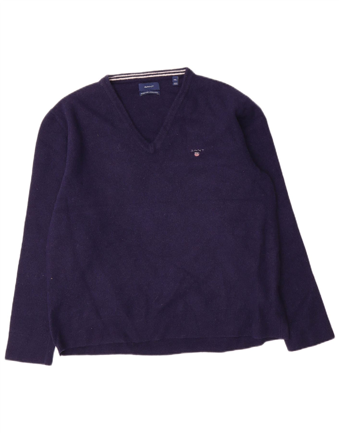 Gant Mens V-Neck Jumper Sweater 2XL Navy Blue Wool