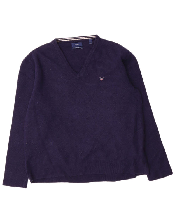 Gant Mens V-Neck Jumper Sweater 2XL Navy Blue Wool