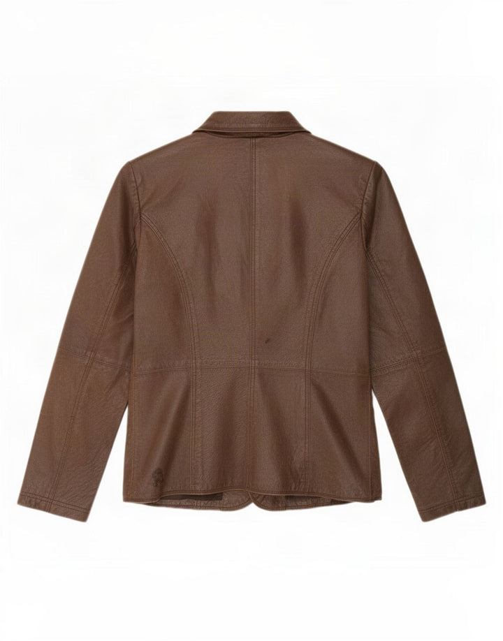 Paco Womens 2 Button Leather Blazer Jacket UK 16 Large Brown