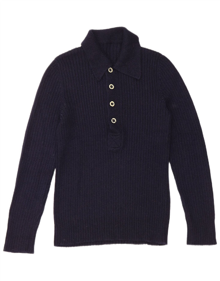 Vintage Mens Polo Neck Jumper Sweater Small Navy Blue