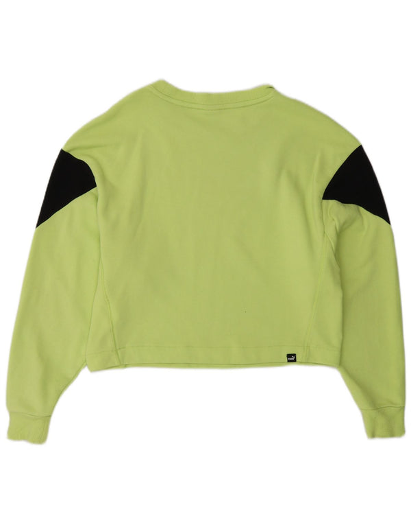 Puma Womens Crop Sweatshirt Jumper UK 10 Small Green Colourblock Cotton