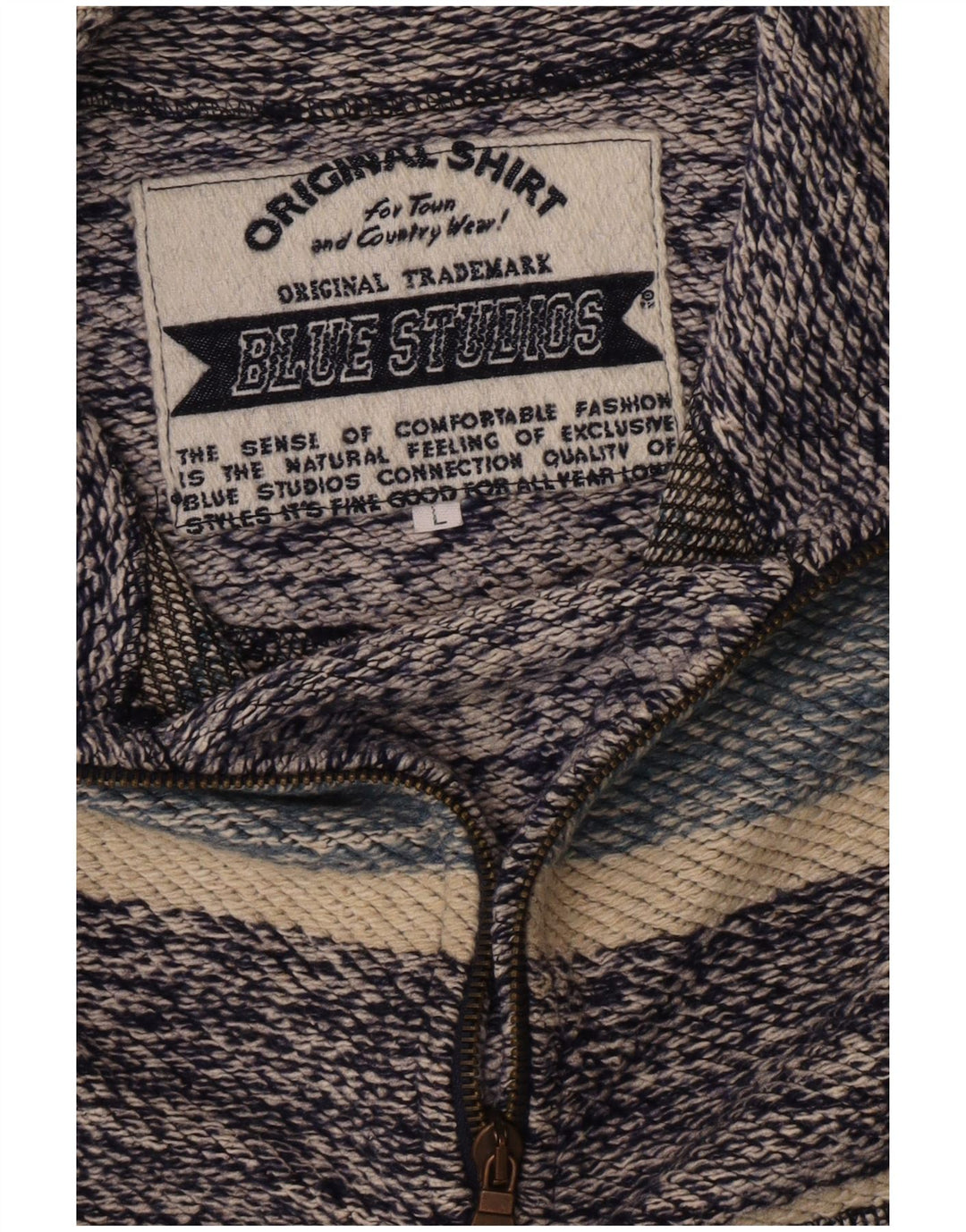 Vintage Mens 1/4 Zip Sweatshirt Jumper Medium Blue Striped Retro
