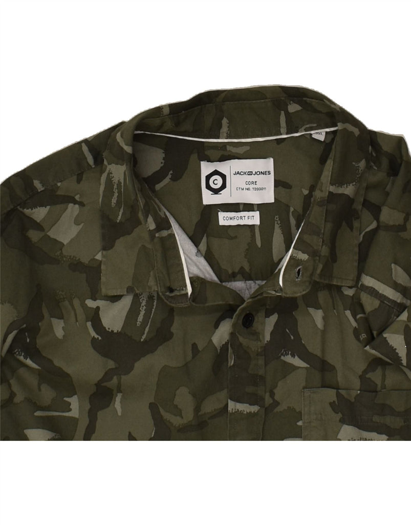 JACK & JONES Mens Comfort Fit Shirt 2XL Khaki Camouflage Cotton | Vintage Jack & Jones | Thrift | Second-Hand Jack & Jones | Used Clothing | Messina Hembry 