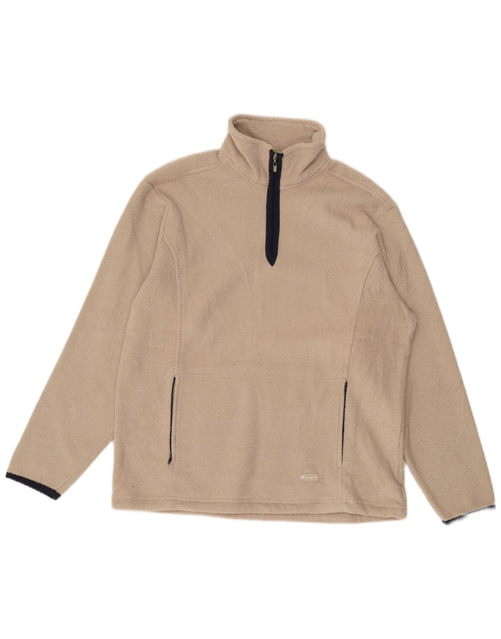 CHAMPION Mens Zip Neck Fleece Jumper Medium Beige Polyester