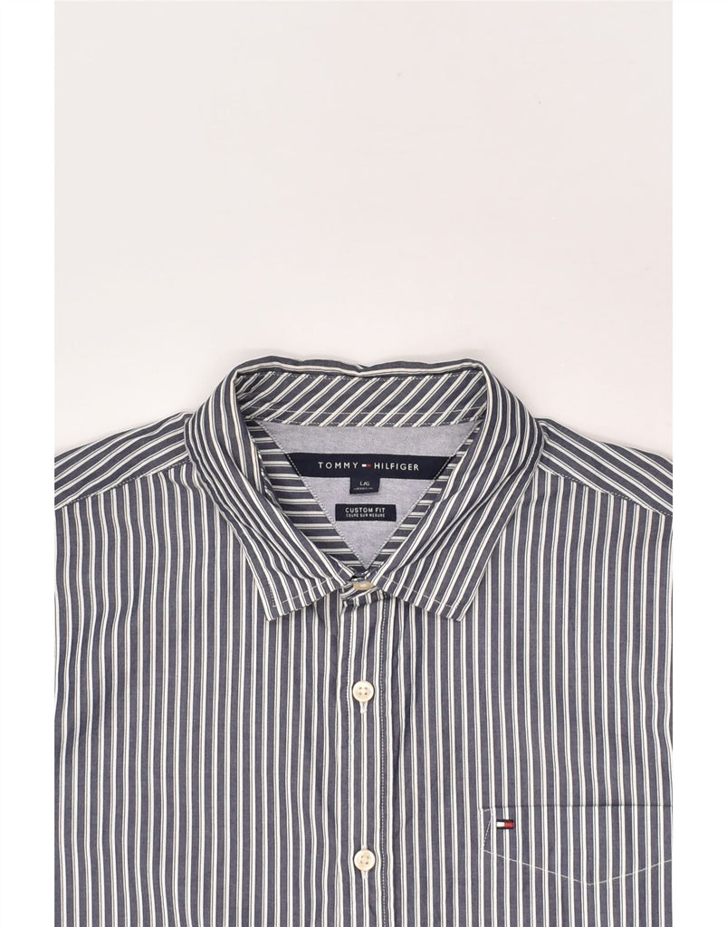 TOMMY HILFIGER Mens Custom Fit Shirt Large Blue Striped Cotton | Vintage Tommy Hilfiger | Thrift | Second-Hand Tommy Hilfiger | Used Clothing | Messina Hembry 