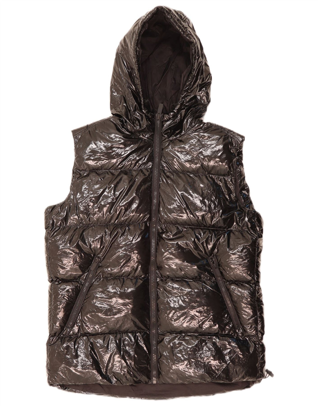 ZARA Mens Hooded Padded Gilet UK 38 Medium Black Polyester