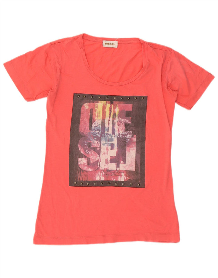 Diesel Womens Graphic T-Shirt Top UK 12 Medium Orange