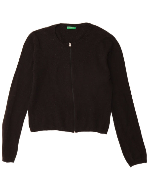 Benetton Womens Full Zip Cardigan Sweater UK 10 Small Black Acrylic