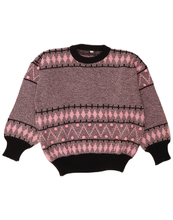 Vintage Womens Crew Neck Jumper Sweater EU 40/42 Medium Pink Geometric