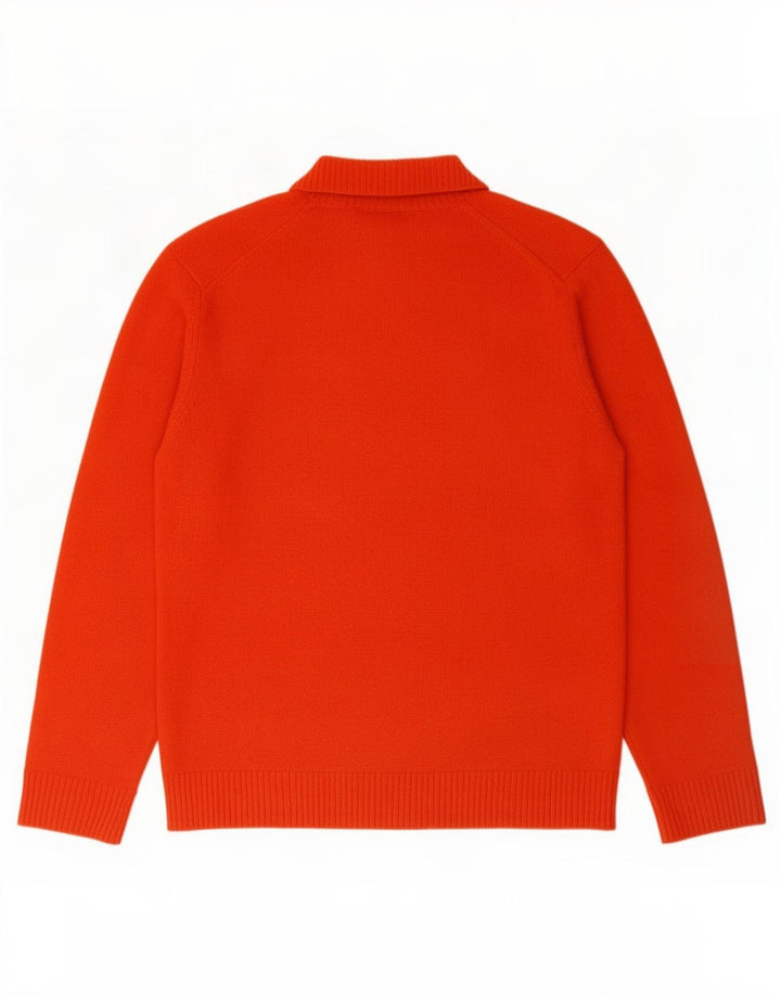 Massimo Dutti Mens Button Neck Jumper Sweater Large Orange Wool