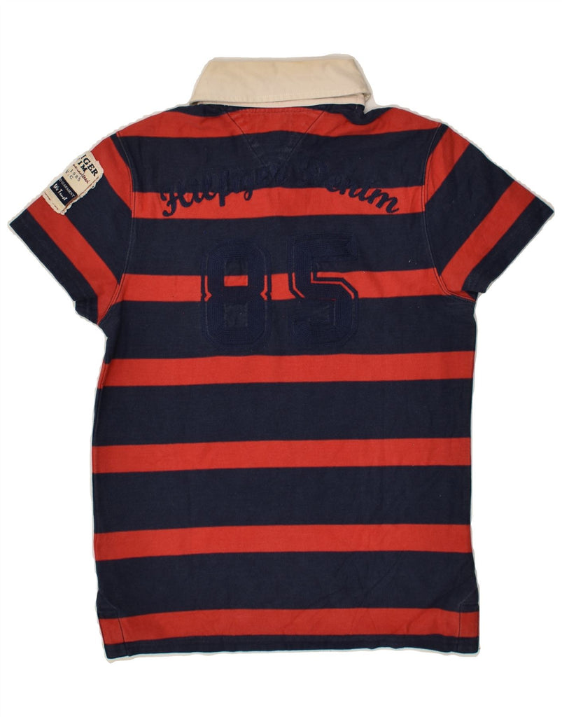 TOMMY HILFIGER Mens Graphic Rugby Polo Shirt Small Red Striped Cotton | Vintage Tommy Hilfiger | Thrift | Second-Hand Tommy Hilfiger | Used Clothing | Messina Hembry 