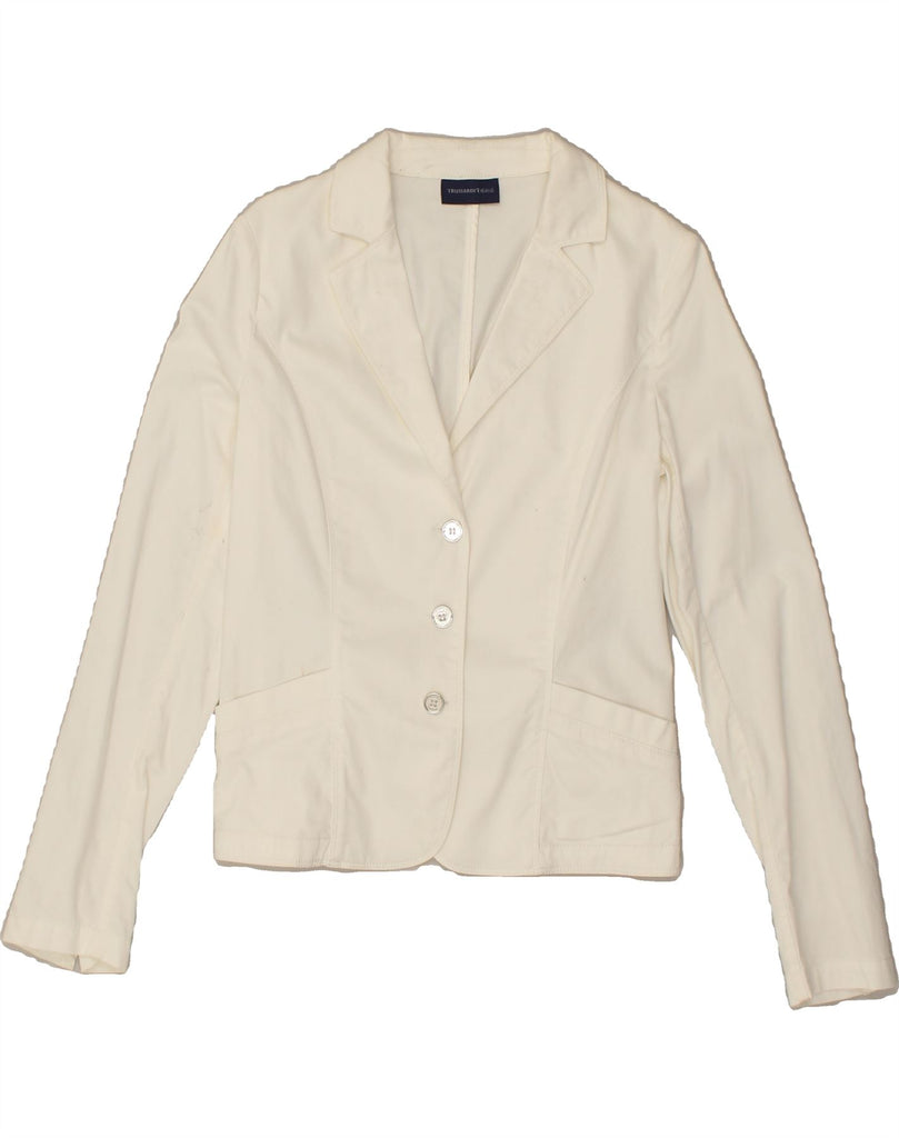 TRUSSARDI JEANS Womens 3 Button Blazer Jacket IT 44 Medium White Cotton Vintage Trussardi Jeans and Second-Hand Trussardi Jeans from Messina Hembry 