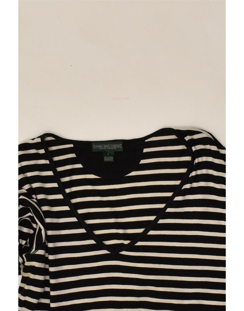 RALPH LAUREN Womens Top Long Sleeve UK 16 Large Black Striped Cotton | Vintage Ralph Lauren | Thrift | Second-Hand Ralph Lauren | Used Clothing | Messina Hembry 