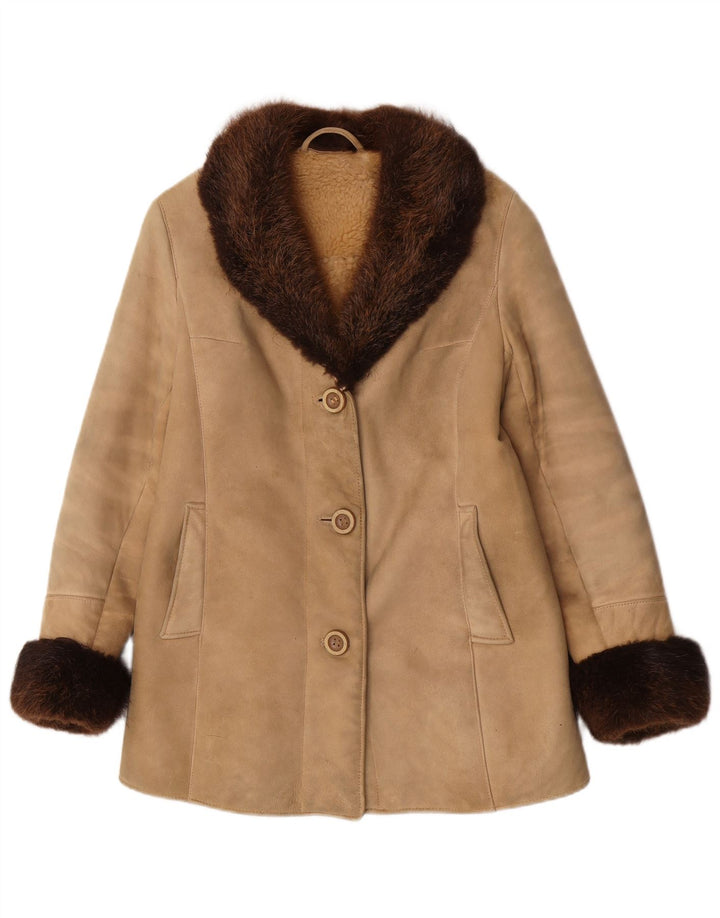 Vintage Womens Shearling Coat UK 10 Small Beige