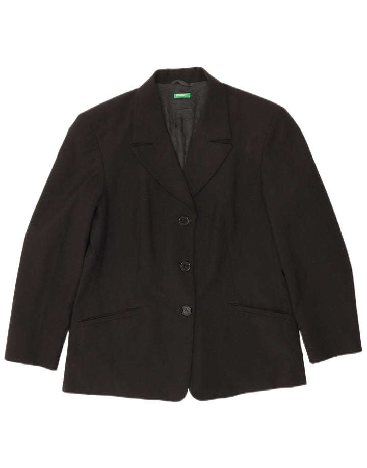 Benetton Womens 3 Button Blazer Jacket IT 46 Large Black Polyester