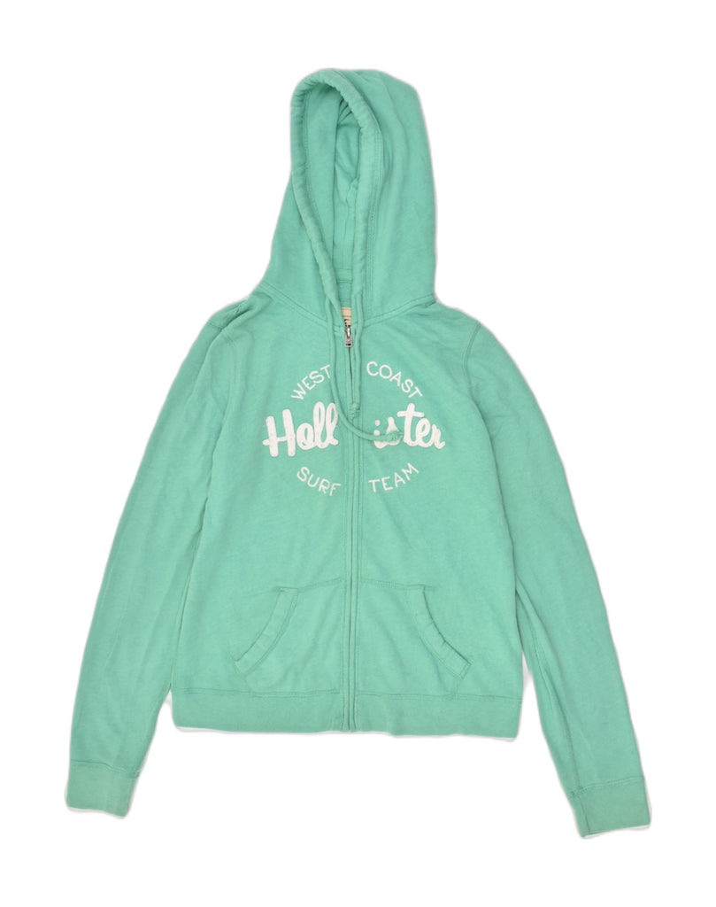 HOLLISTER Womens Graphic Zip Hoodie Sweater UK 14 Large Green Cotton | Vintage Hollister | Thrift | Second-Hand Hollister | Used Clothing | Messina Hembry 