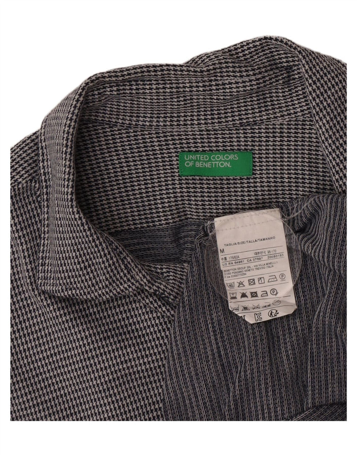 Benetton Mens Shirt Medium Grey Houndstooth Cotton