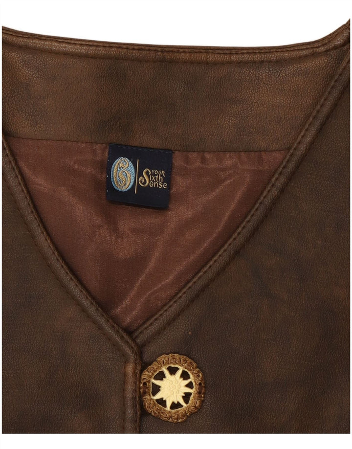 YOUR SIXTH SENSE Womens Leather Waistcoat UK 18 XL Brown