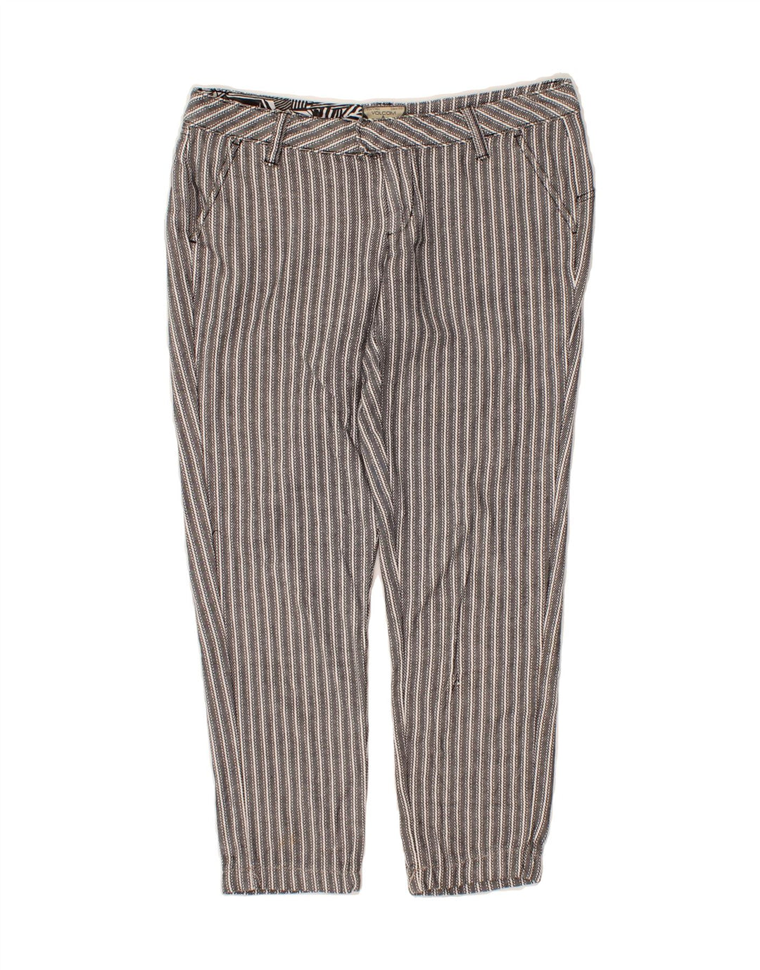 VOLCOM Womens Chino Trousers US 5 Medium W32 L24 Grey Striped Cotton Vintage Volcom and Second-Hand Volcom from Messina Hembry 
