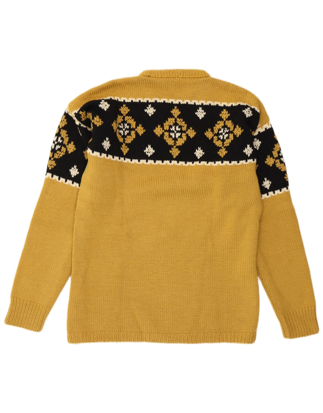 Vintage Mens Crew Neck Jumper Sweater Medium Yellow Fair Isle