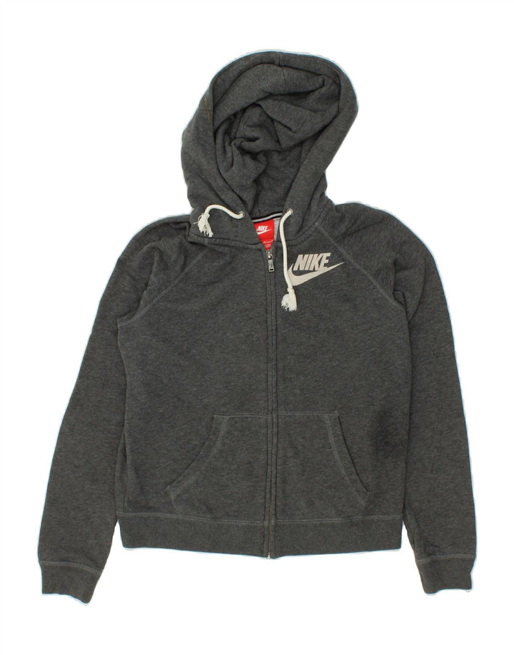 NIKE Womens Graphic Zip Hoodie Sweater UK 14 Medium Grey Cotton Vintage Nike and Second-Hand Nike from Messina Hembry 