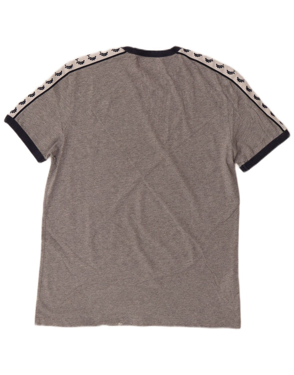 FRED PERRY Mens Graphic T-Shirt Top Medium Grey Colourblock Cotton