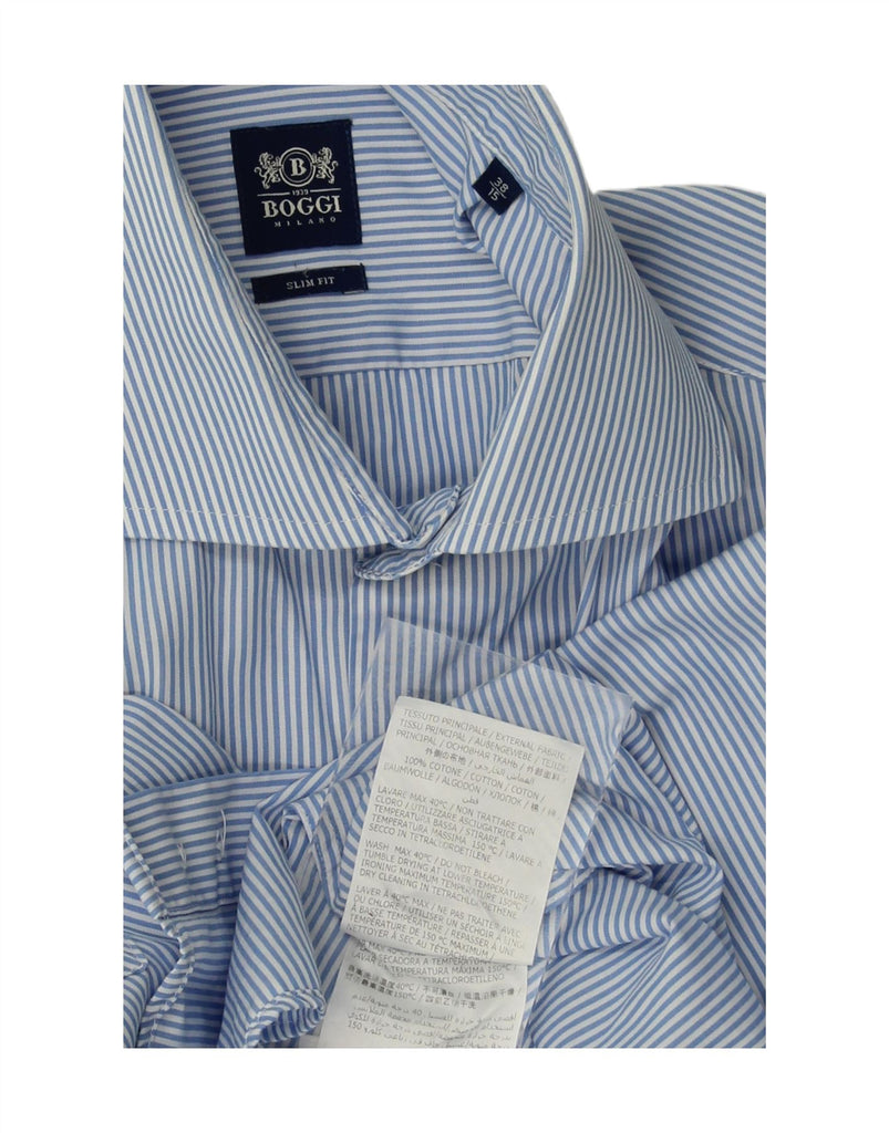 BOGGI Mens Slim Fit Shirt Size 38 15 Medium Blue Striped Cotton Vintage Boggi and Second-Hand Boggi from Messina Hembry 