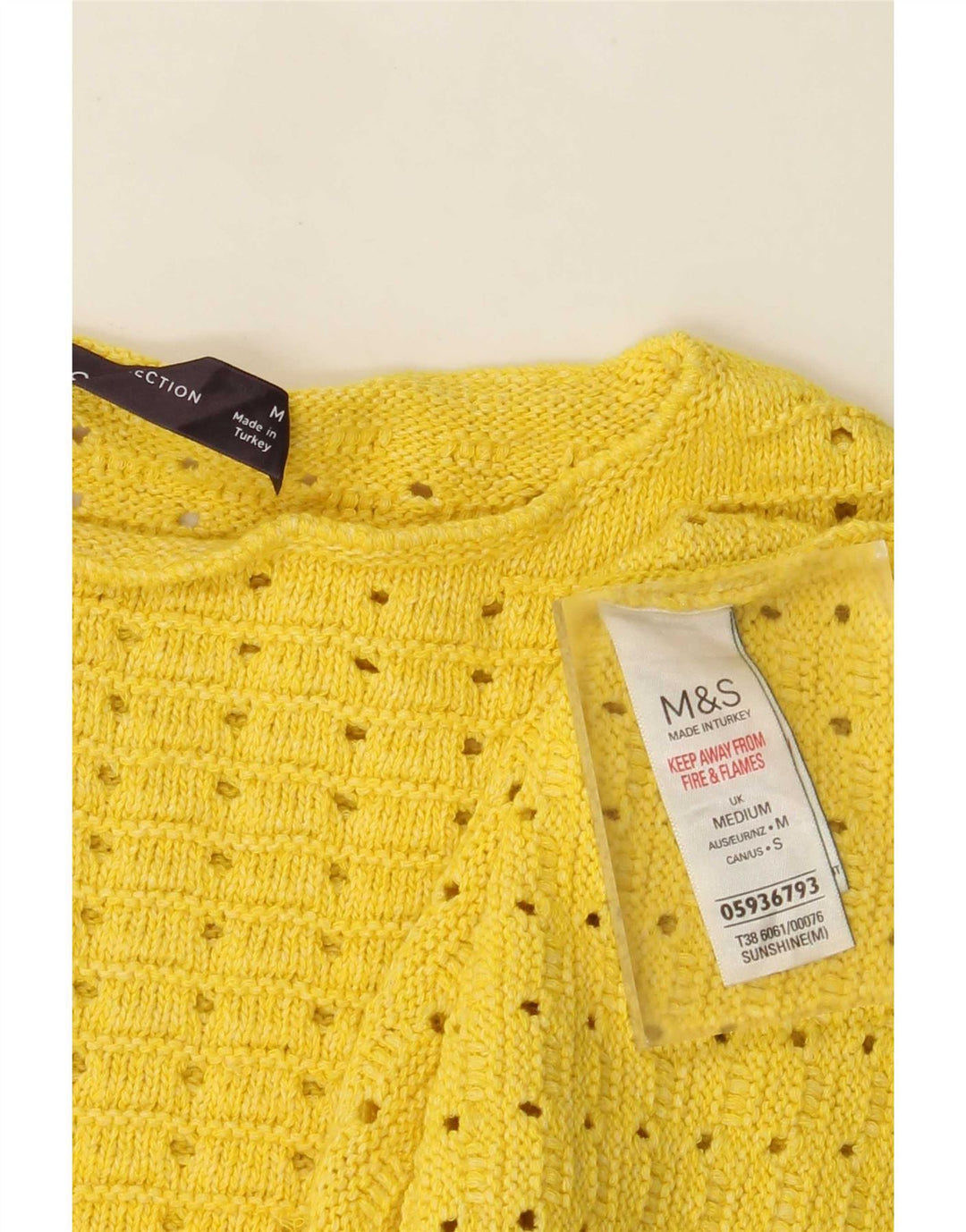 Marks & Spencer Womens Crop Boat Neck Jumper Sweater UK 14 Medium Yellow