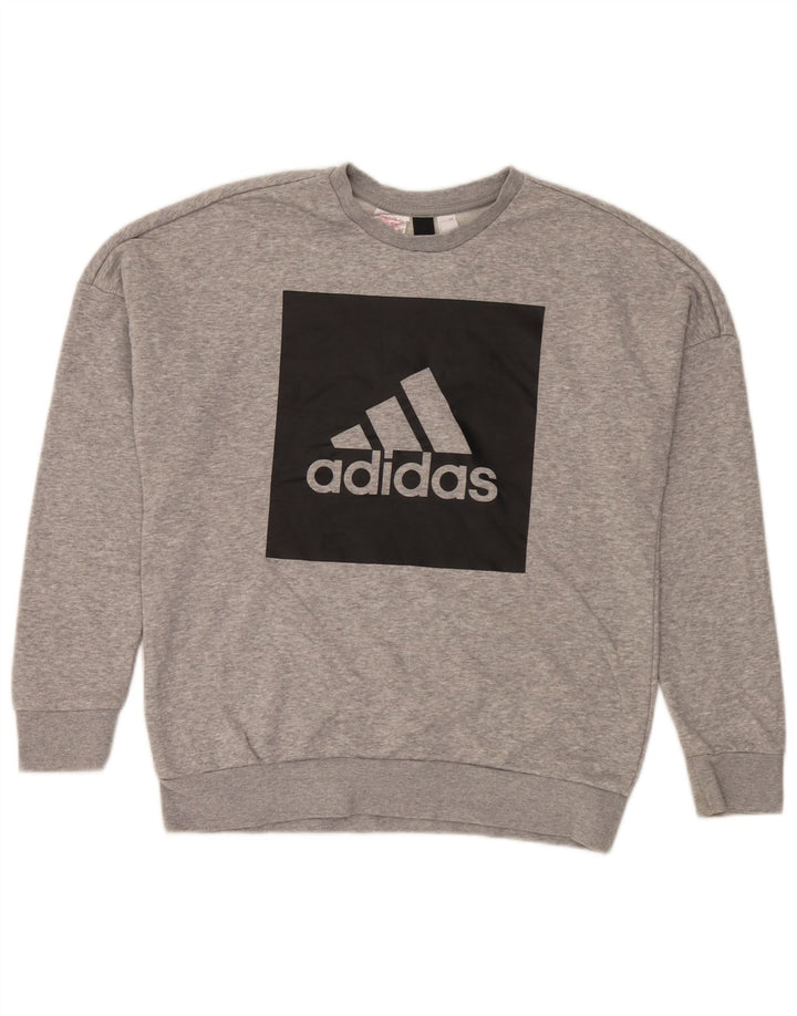 Adidas Boys Graphic Sweatshirt Jumper 13-14 Years Grey Cotton