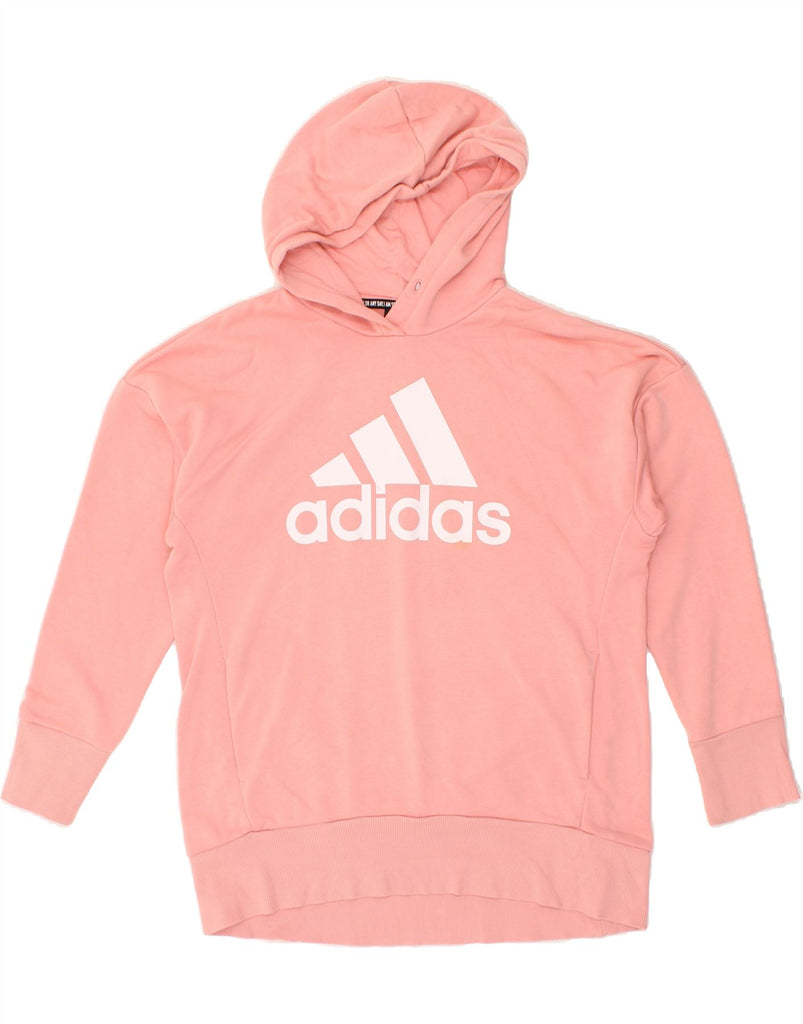 ADIDAS Womens Graphic Hoodie Jumper UK 12/14 Medium Pink Cotton Vintage Adidas and Second-Hand Adidas from Messina Hembry 