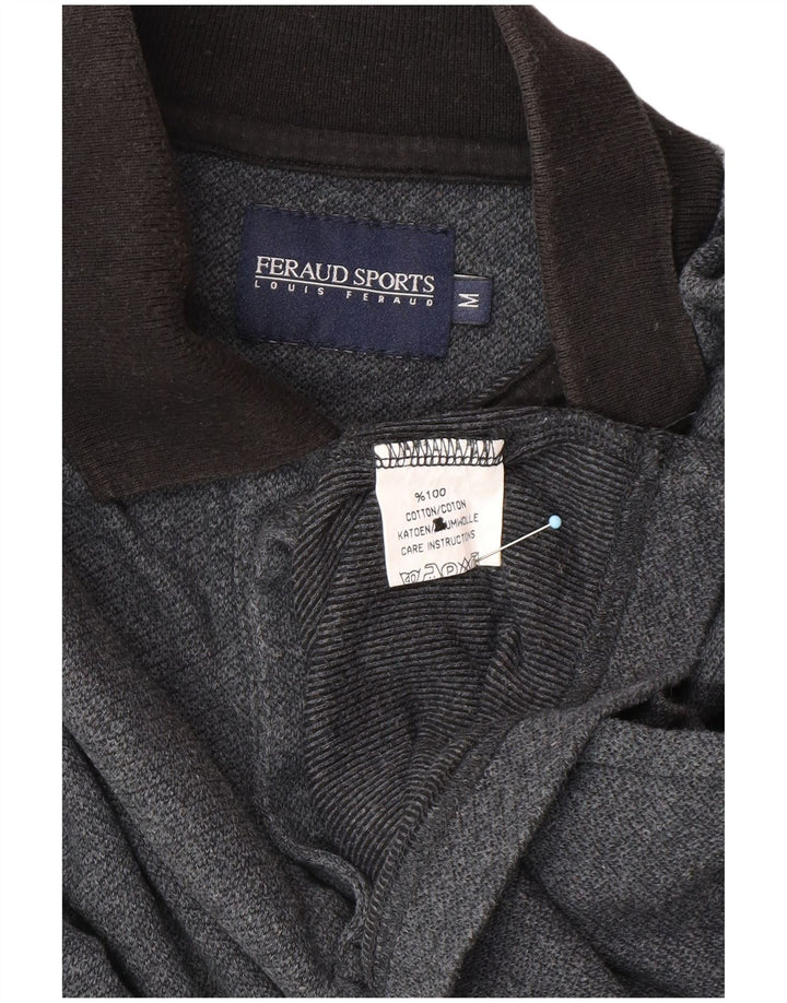 LOUIS FERAUD Mens Long Sleeve Polo Shirt Medium Grey Cotton
