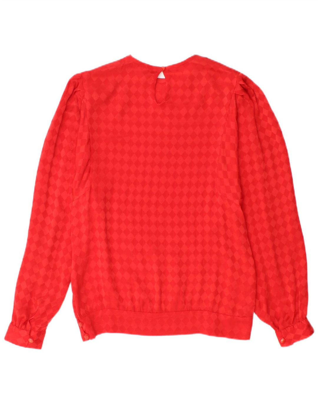 Vintage Womens Long Sleeve Blouse Top UK 12 Medium Red Argyle/Diamond