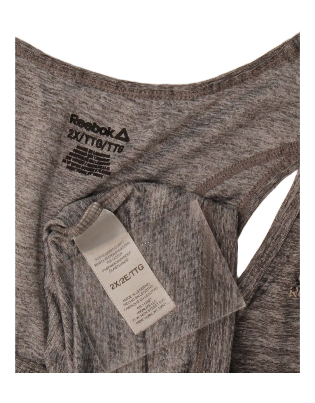 REEBOK Womens Big & Tall Vest Top UK 20 2XL Grey Polyester