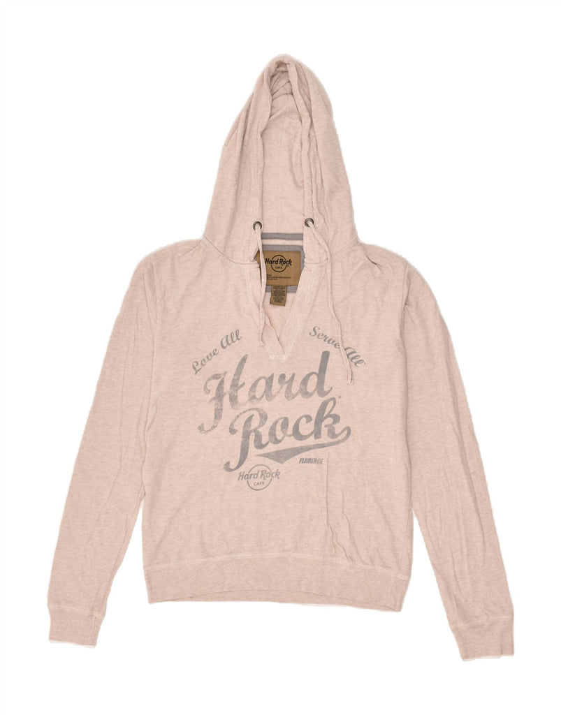 HARD ROCK CAFE Womens Florence Graphic Hoodie Jumper UK 14 Medium Beige | Vintage Hard Rock Cafe | Thrift | Second-Hand Hard Rock Cafe | Used Clothing | Messina Hembry 