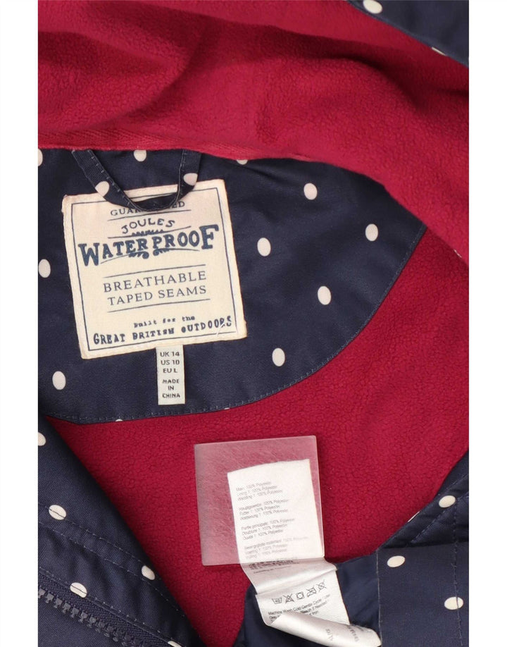 Joules Womens Hooded Raincoat UK 14 Large Navy Blue Polka Dot Polyester