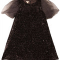 Monsoon Girls Sequin A-Line Dress 12-13 Years Black Polyester