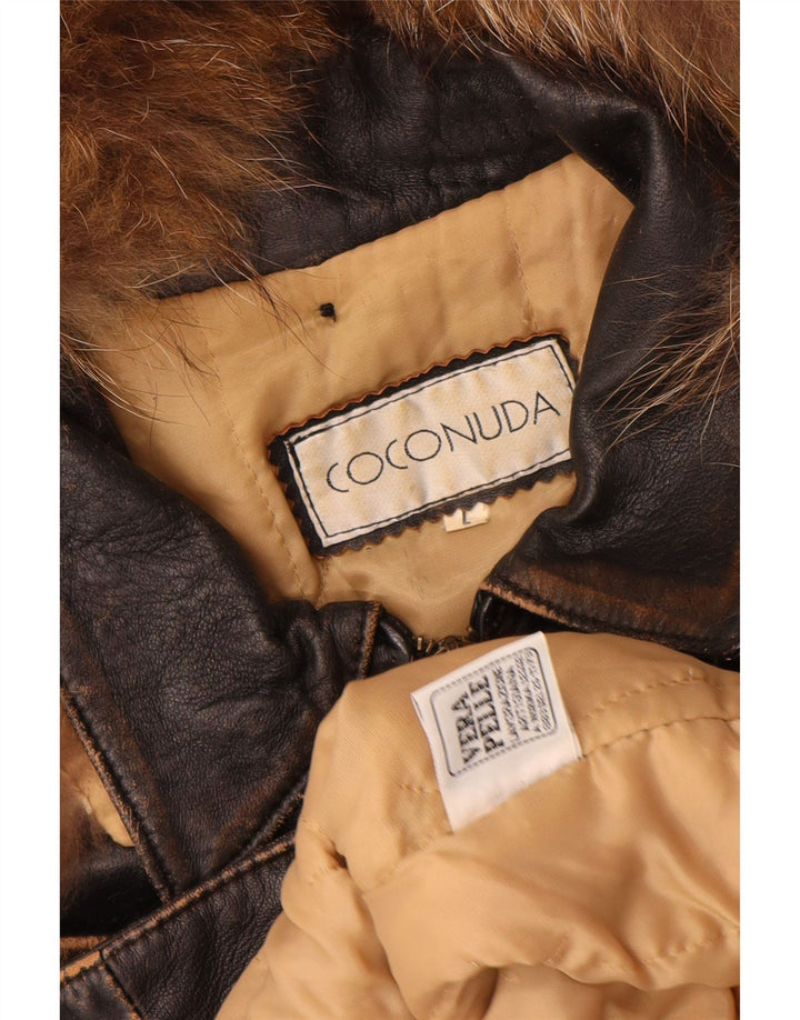 Coconuda Womens Hooded Leather Jacket UK 14 Large Brown Leather