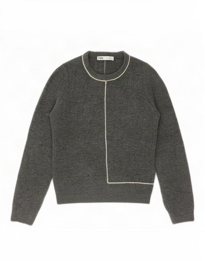 Zara Womens Crew Neck Jumper Sweater UK 10 Small Grey