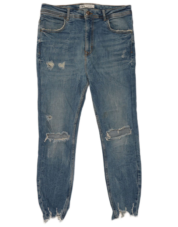Zara Mens Skinny Distressed Cropped Jeans EU 42 Large W32 L25 Blue Cotton