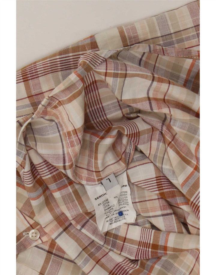 Sergio Tacchini Mens Short Sleeve Shirt Large Beige Check Cotton