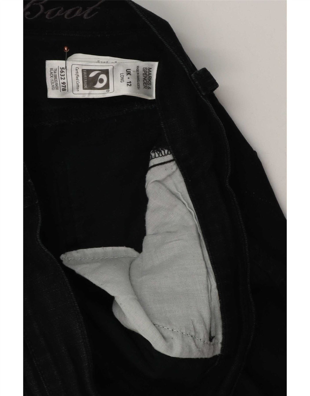 Marks & Spencer Womens Slim Bootcut Jeans UK 12 Medium W32 L30 Black Cotton