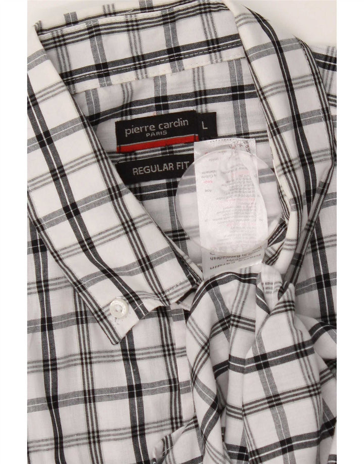 Pierre Cardin Mens Short Sleeve Regular Fit Shirt Large White Check