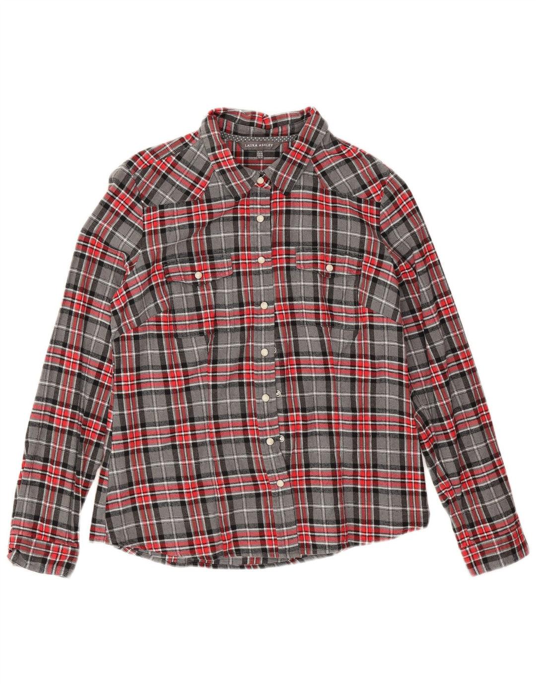 Laura Ashley Womens Flannel Shirt UK 14 Large Grey Check Cotton