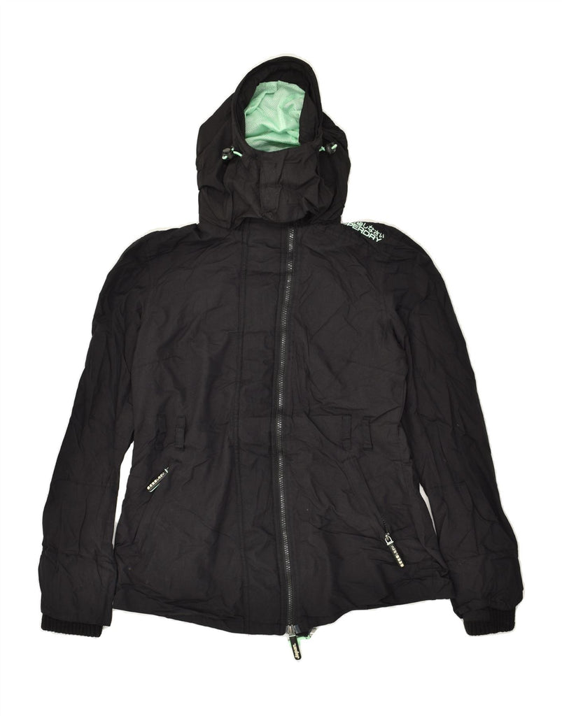 SUPERDRY Womens Windmac Hooded Windbreaker Jacket UK 12 Medium Black Nylon | Vintage Superdry | Thrift | Second-Hand Superdry | Used Clothing | Messina Hembry 