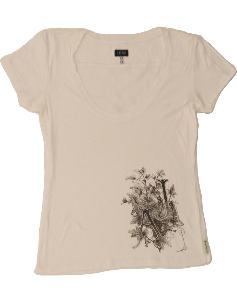 ARMANI JEANS Womens Graphic T-Shirt Top EU 42 Medium White Vintage Armani Jeans and Second-Hand Armani Jeans from Messina Hembry 