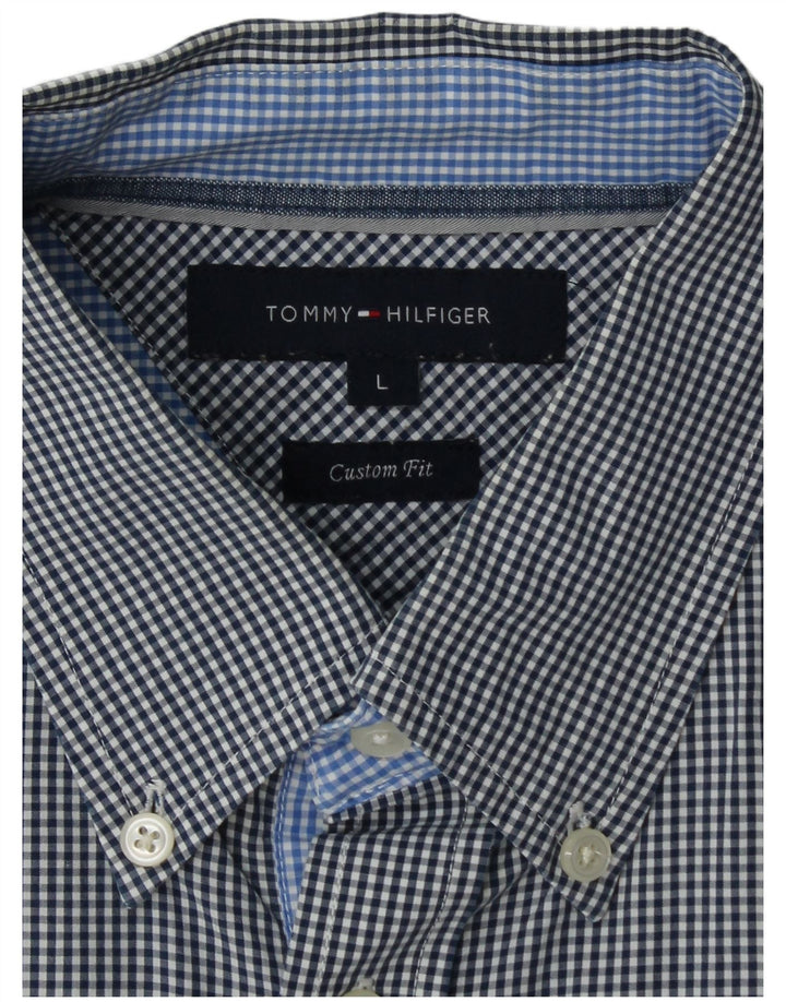 Tommy Hilfiger Mens Custom Fit Shirt Large Navy Blue Gingham