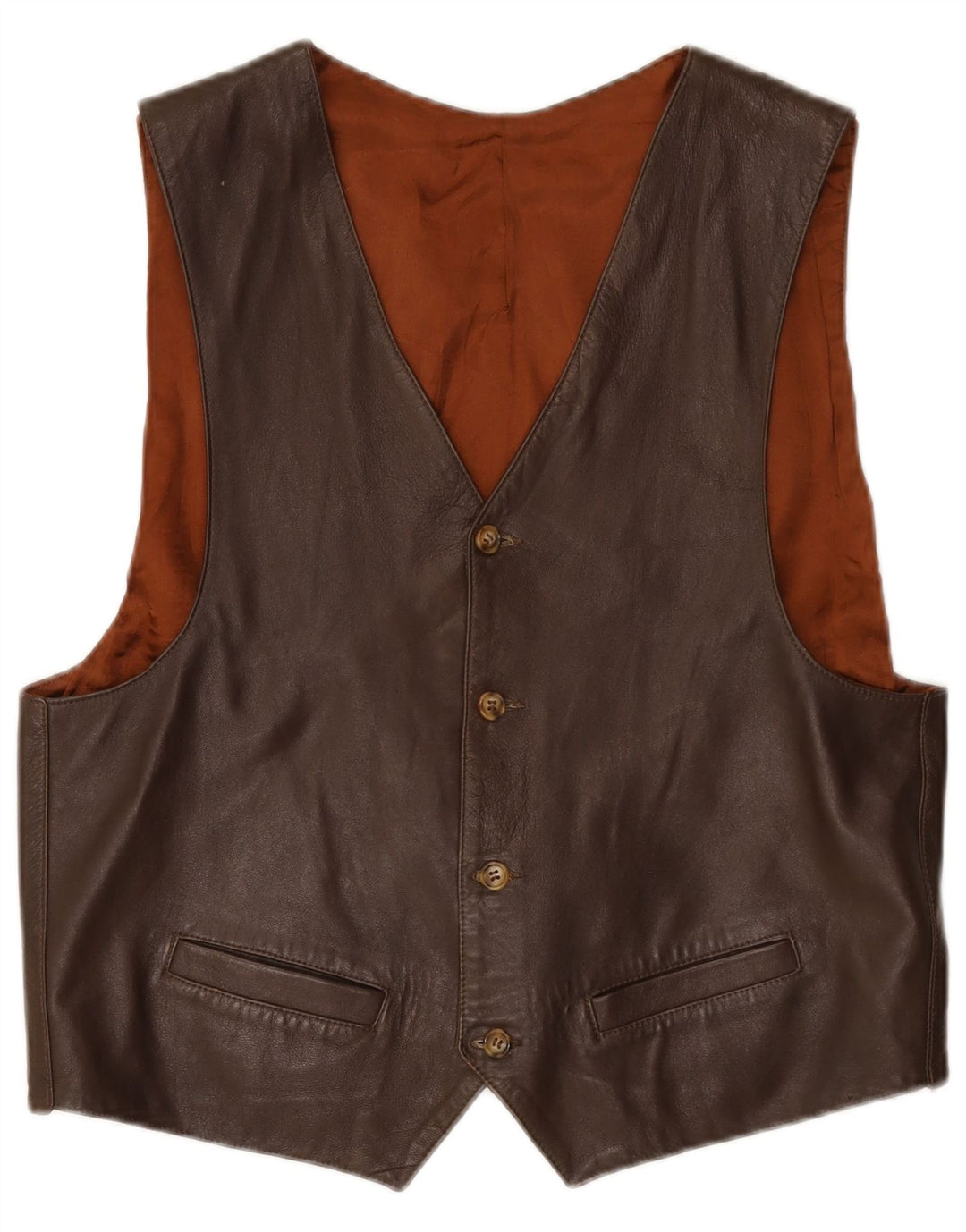 Vintage Mens Leather Waistcoat XL Brown